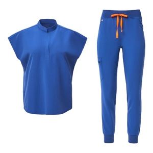 Figs Scrubs set in blue colour, Rafaela oversized scrub top and Zamora joggers